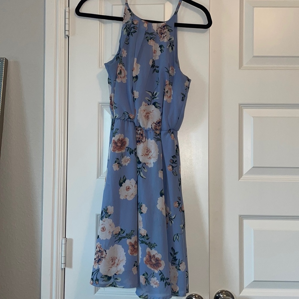 Blue Rain -Halter Style Periwinkle Floral Dress size Medium